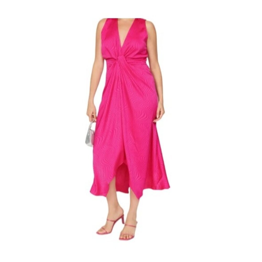 Ronny Kobo Womens Pink Satin Sleeveless Midi Dress Size 8 Elegant Evening Wear